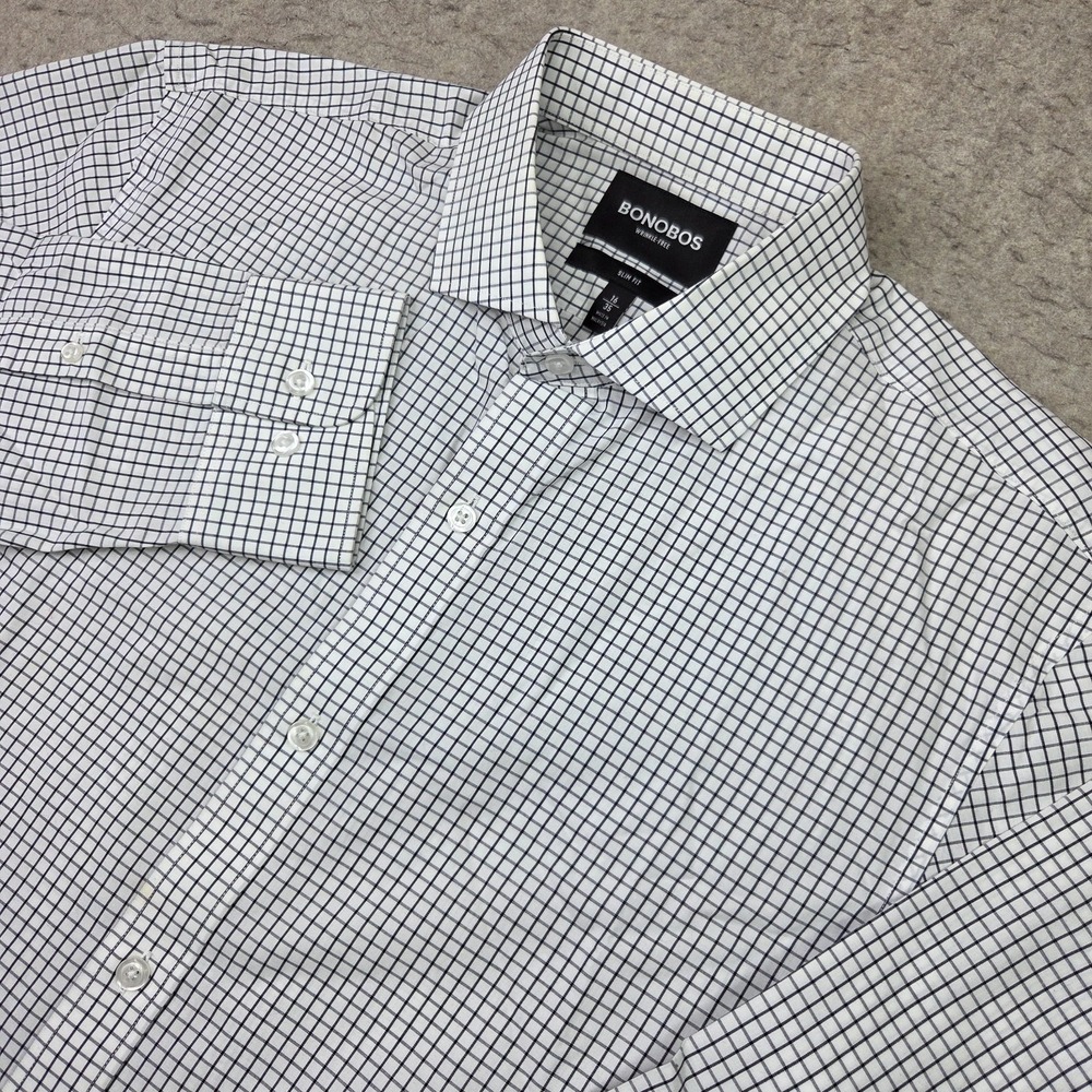 Bonobos Slim Fit Wrinkle Free Shirt Mens 16-35 White Black Check Long Sleeve